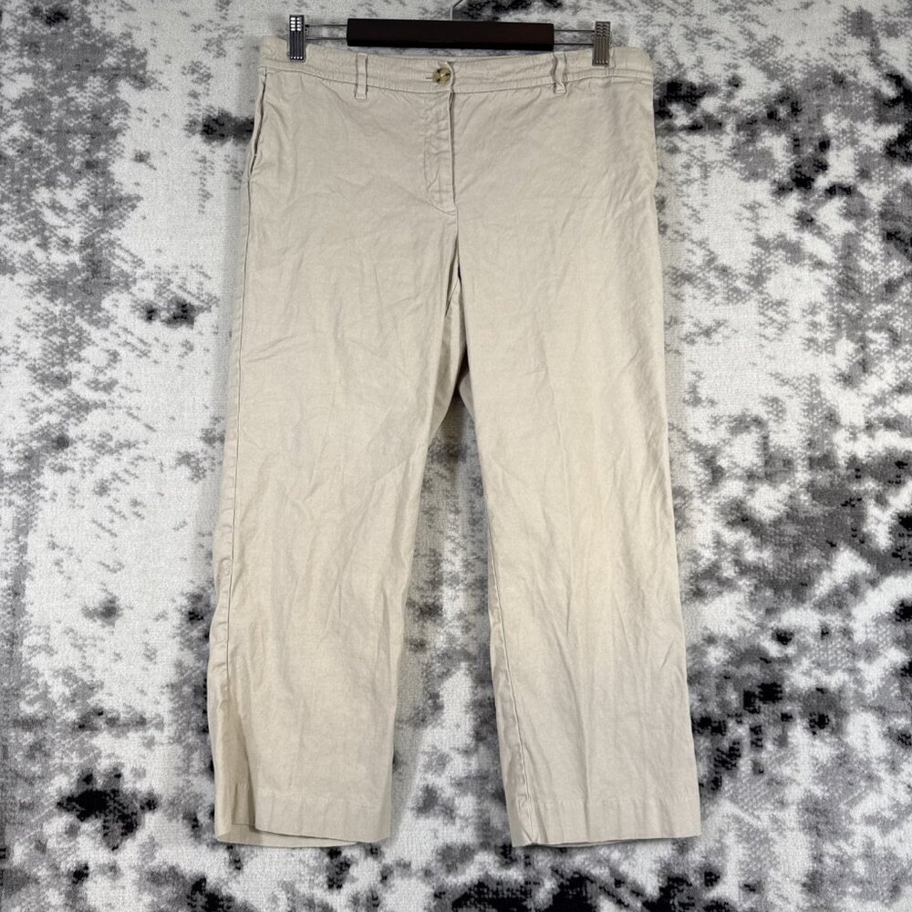 J Jill Linen Stretch Pants Womens Size 12 Beige Hippie Comfort Casual Boho